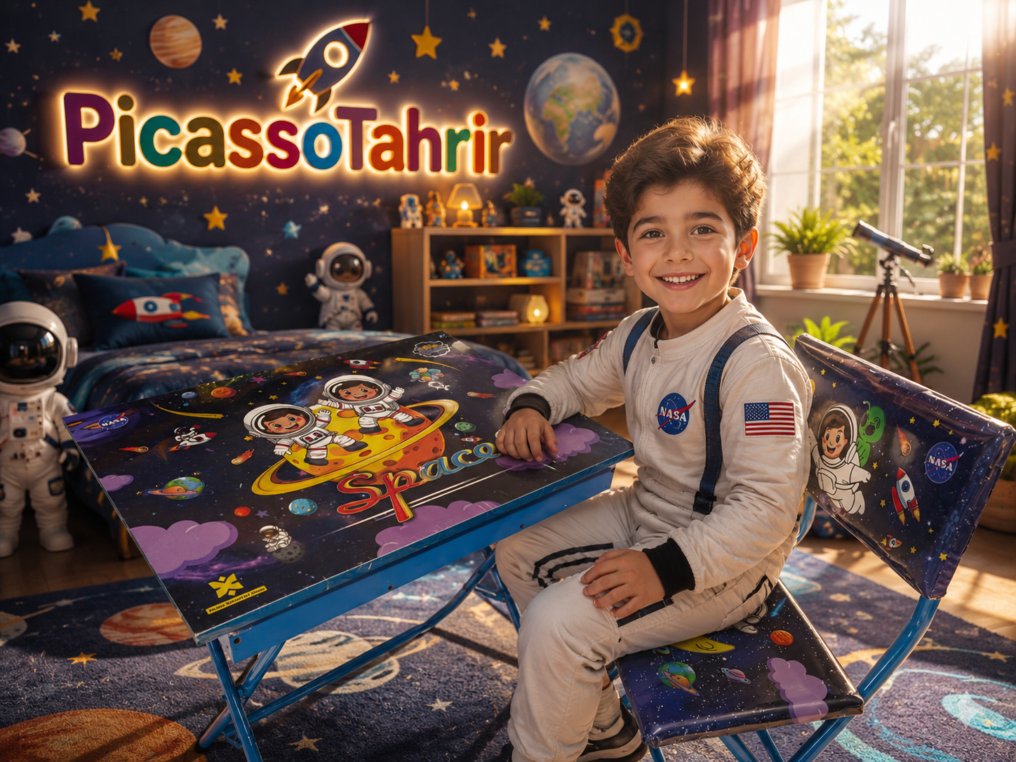 میز و صندلی تحریری تاشو کودک طرح فضانورد